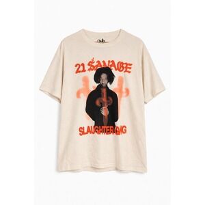 21 Savage Slaughter Gang Graphic T Shirt Cream Oversized Mens L